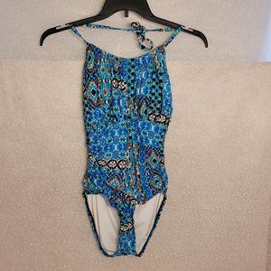 LA Blanca Blue Printed One Piece Swim Suit  Size 8  NWT